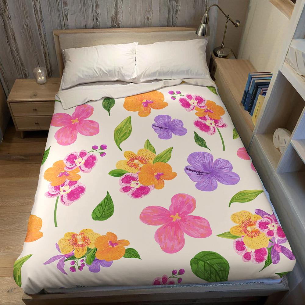 Tropical Floral Mix Flannel Blanket Warm Soft Halloween Christmas Couch Warm Cozy Decorative Decor Gift for All Season