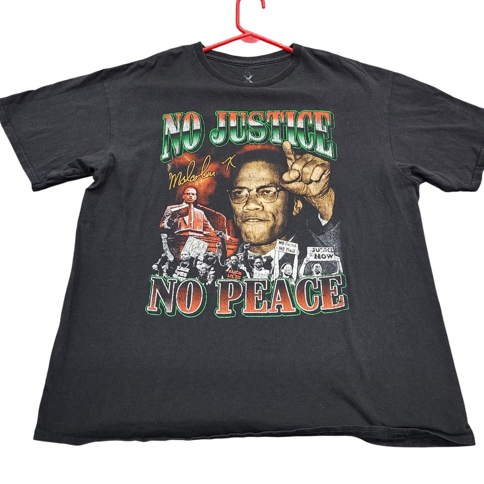 Malcolm X No Justice No Peace Graphic Mens XL Black Short Sleeve Tee Unisex T-Shirt XXXL