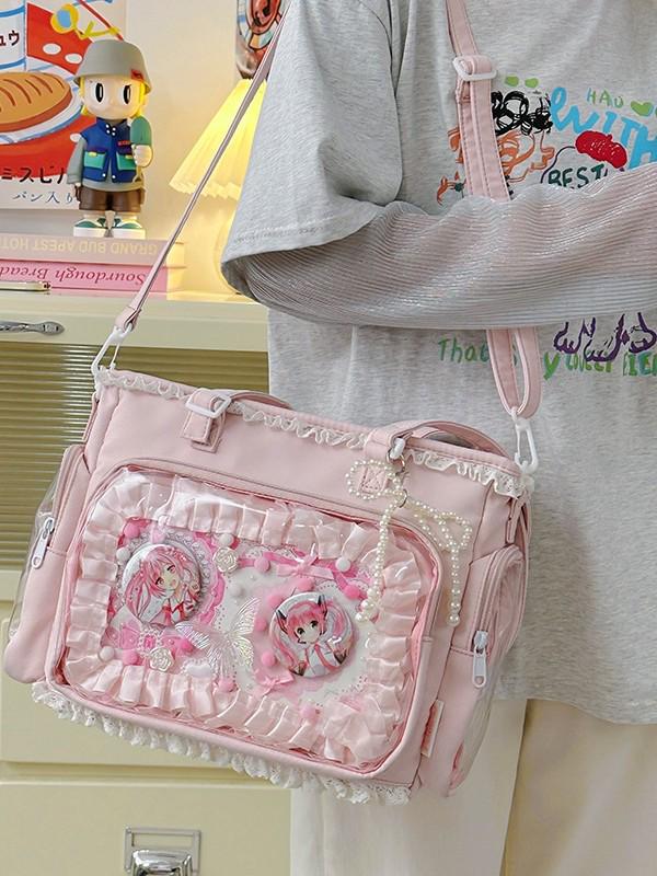 Süße Schleife Transparente Crossbody-Tasche - Große Kapazität JK Süßes Mädchen Abzeichen Tasche