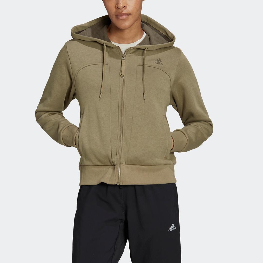 Adidas Womens Solid Color Logo Zip-Up Hoodie Jacket Women Jackets Green HY1018