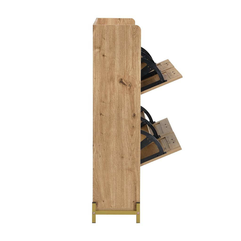 Elegant Wooden Shoe Cabinet with Rattan Doors – 4 Doors, Metal Frame and Top Shelf for Stylish and Organized Storage.
