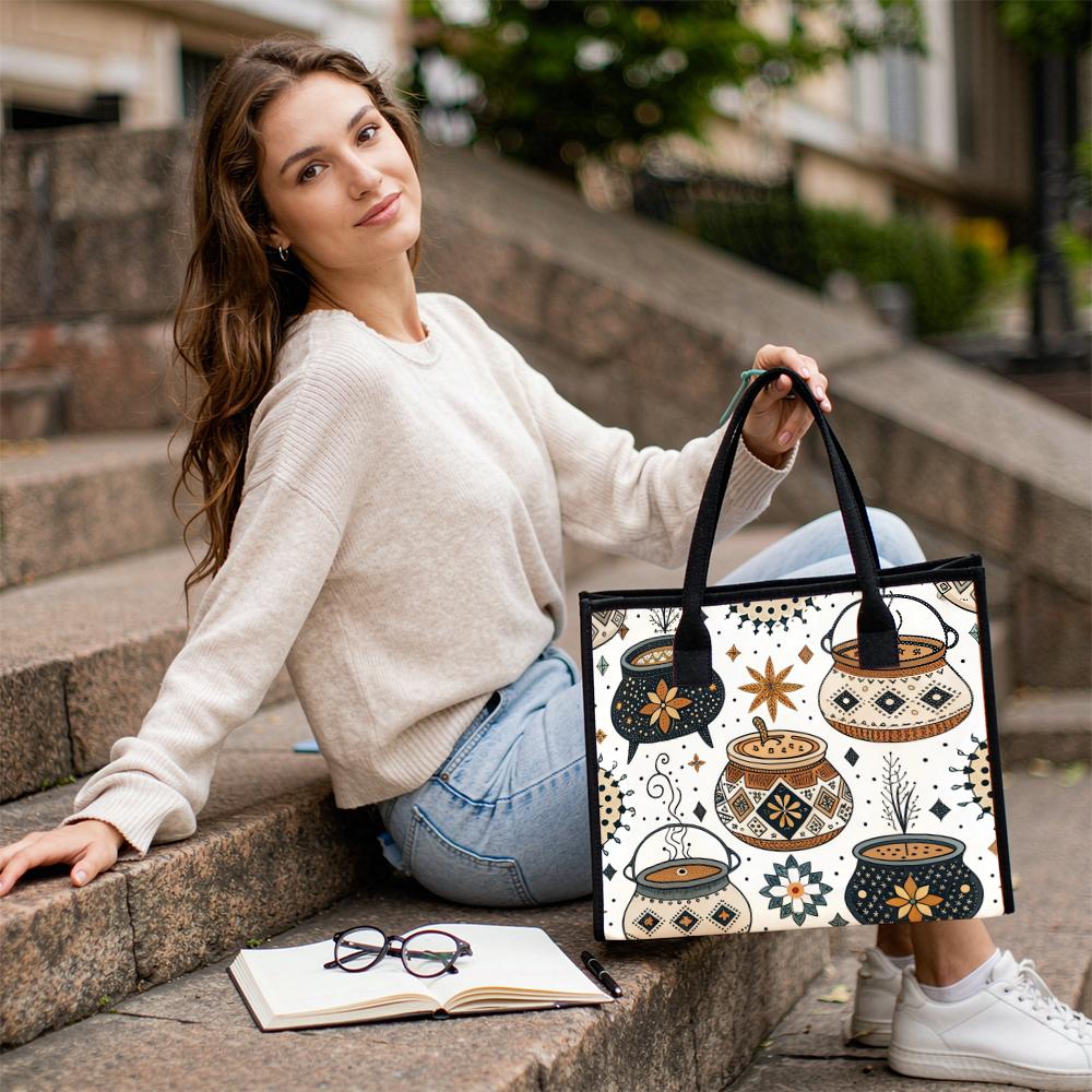 Bohemian Magic Cauldron Printed Tote Bag Casual Reusable Daily Shopping Handbag for Women