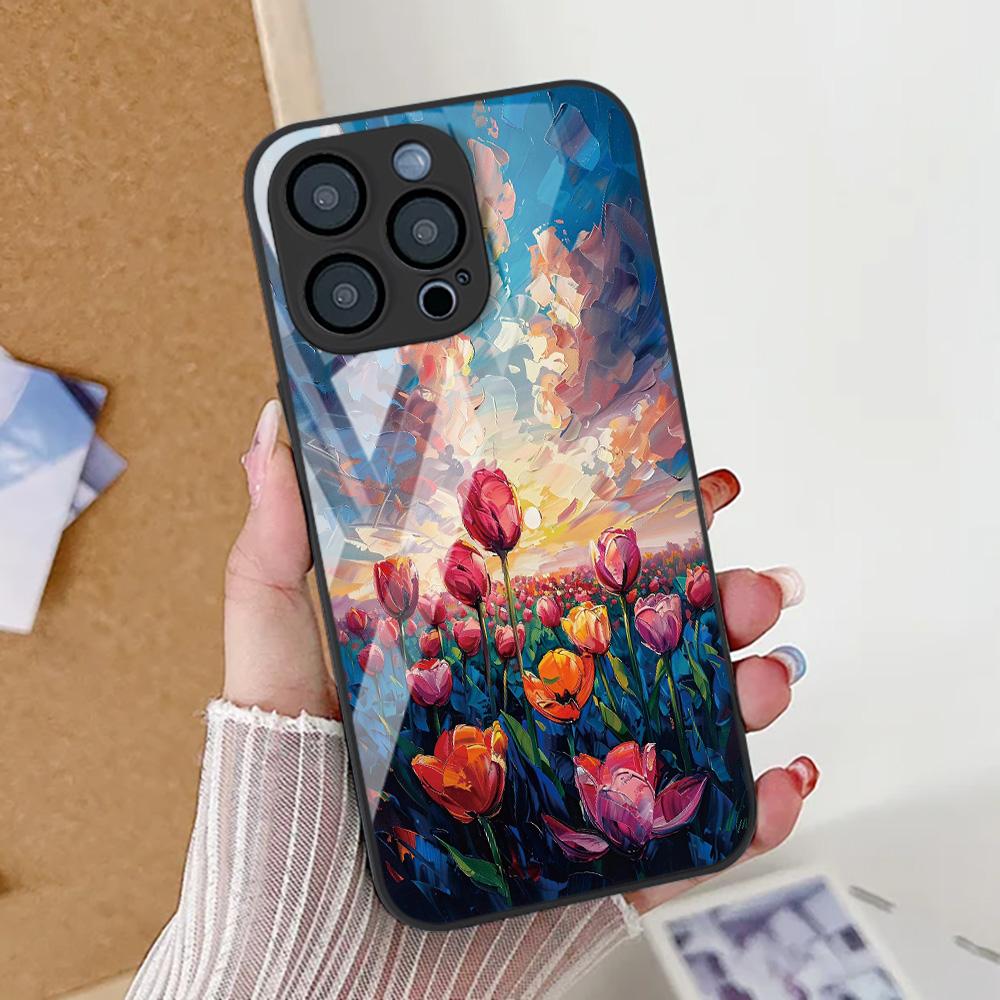 Cute Flower Phone Case For iPhone 17 14 15 13 11 12 16 Pro Max 17 Air 16E SE XR 7 8 Plus Tempered Glass Shockproof Bumper Cover