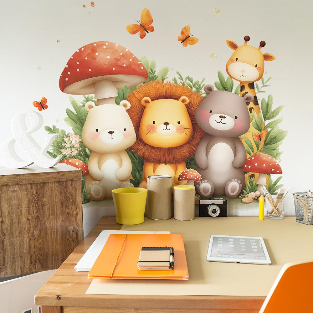 Cartoon Löwe, Bär, Giraffe, Pilz, Schlafzimmer, Wohnzimmer und Heimverschönerungsaufkleber