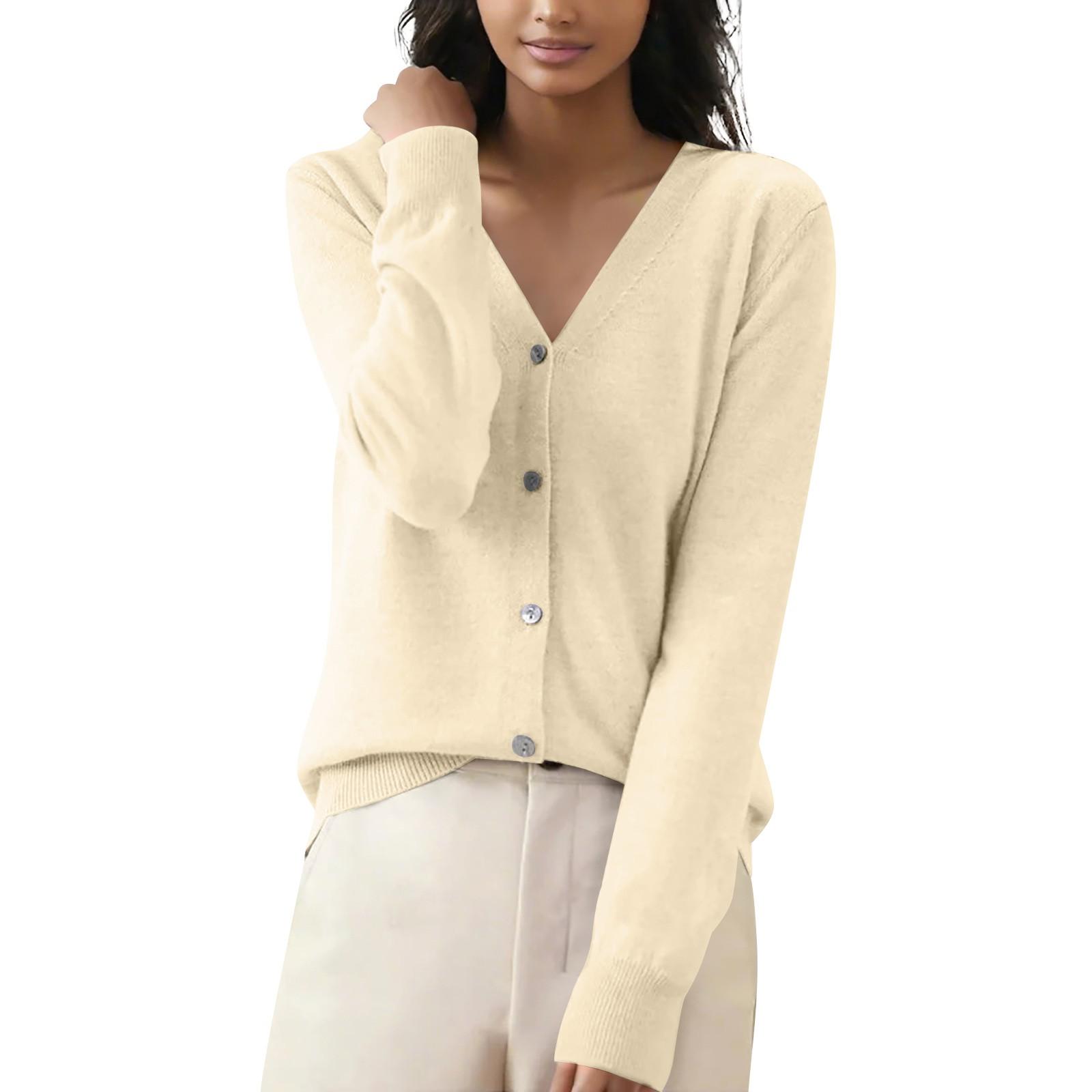 

Женская повседневная мода, удобная короткая куртка-кардиган с длинными рукавами и V-образным вырезом L бежевый