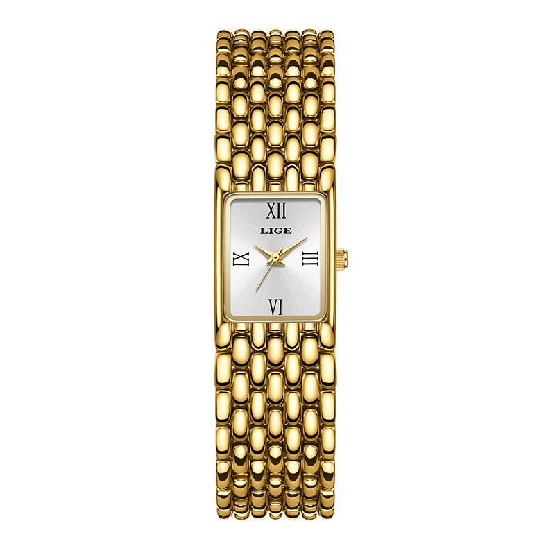 New Gold Watch Women Fashion Creative Square Quartz Women's Watches Simple Waterproof Date Chronograph Relogio Feminino+BOX