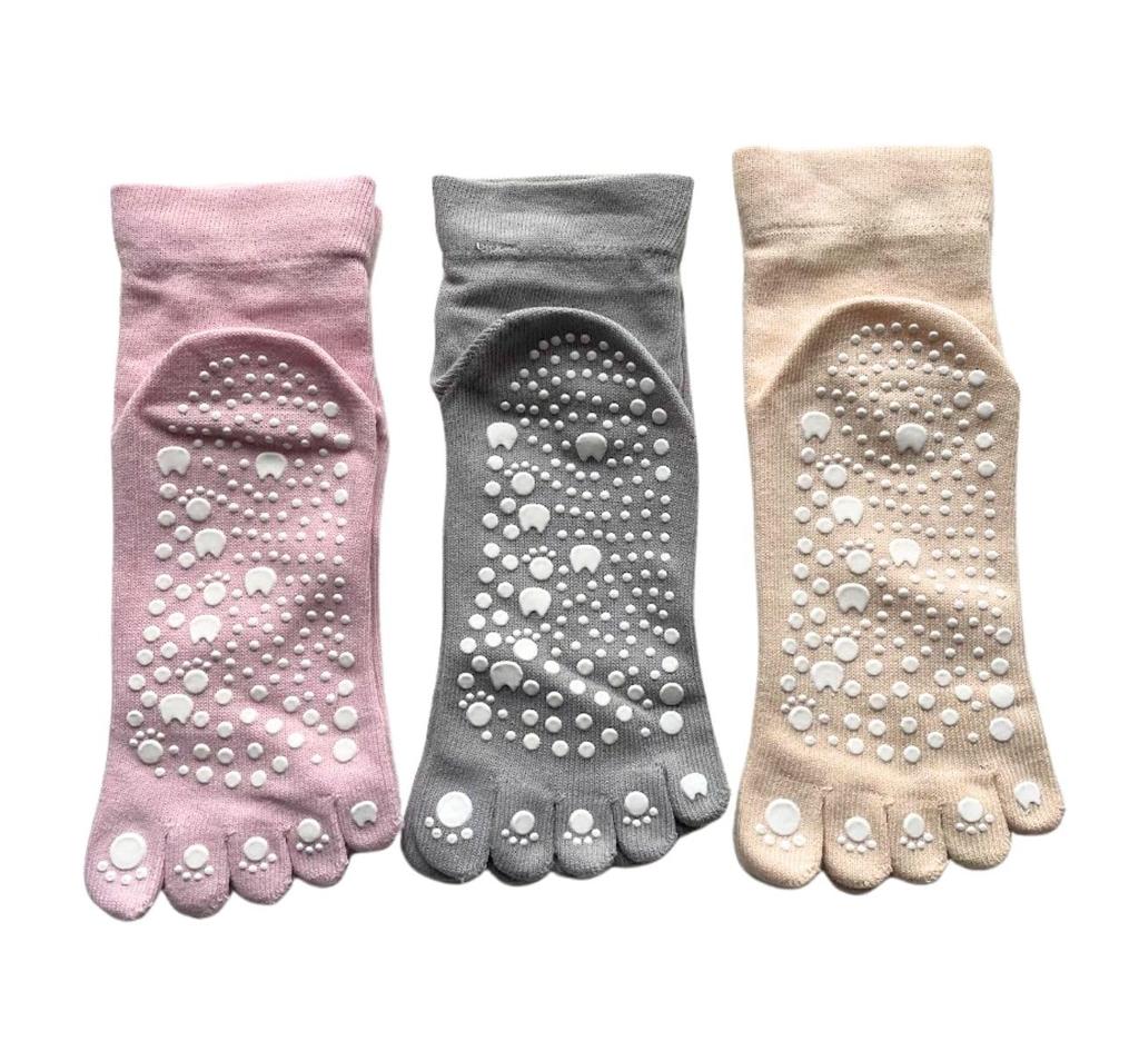 Mode Select with Yoga Sports Cotton Outer Set Women's Non-Slip Five-Toe Socks, 3-Pair Set, Reflexology, Socks, Socks, 100% Thread, 3-Pair (Colors