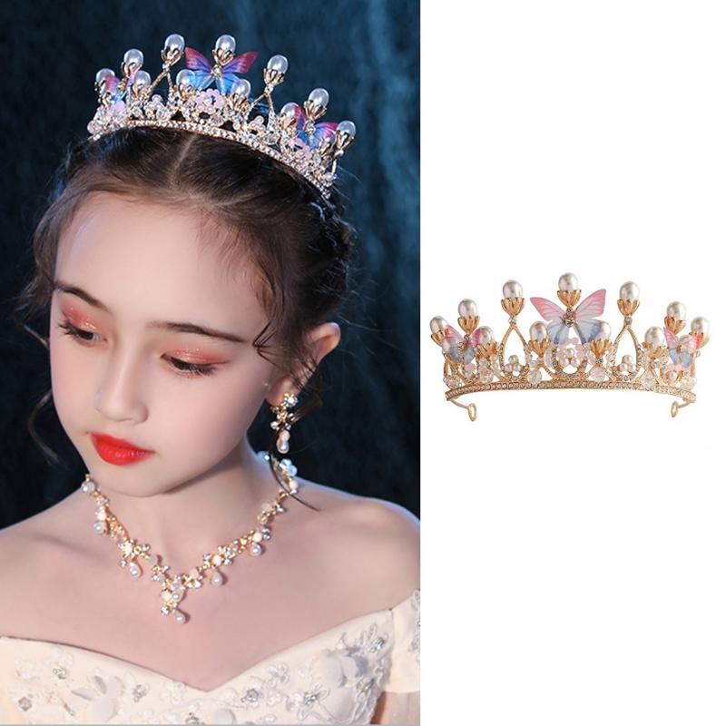 Princess Crown Rhinestones Headband Crystal for Butterfly Hair Hoop Vintage Hairband for Kids Stage Performance Costu