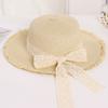 Summer Raffia Flat Top Burr Straw Hat Small Fresh Lace Bow Sweet Shade Outdoor Sun Hat Straw Hat
