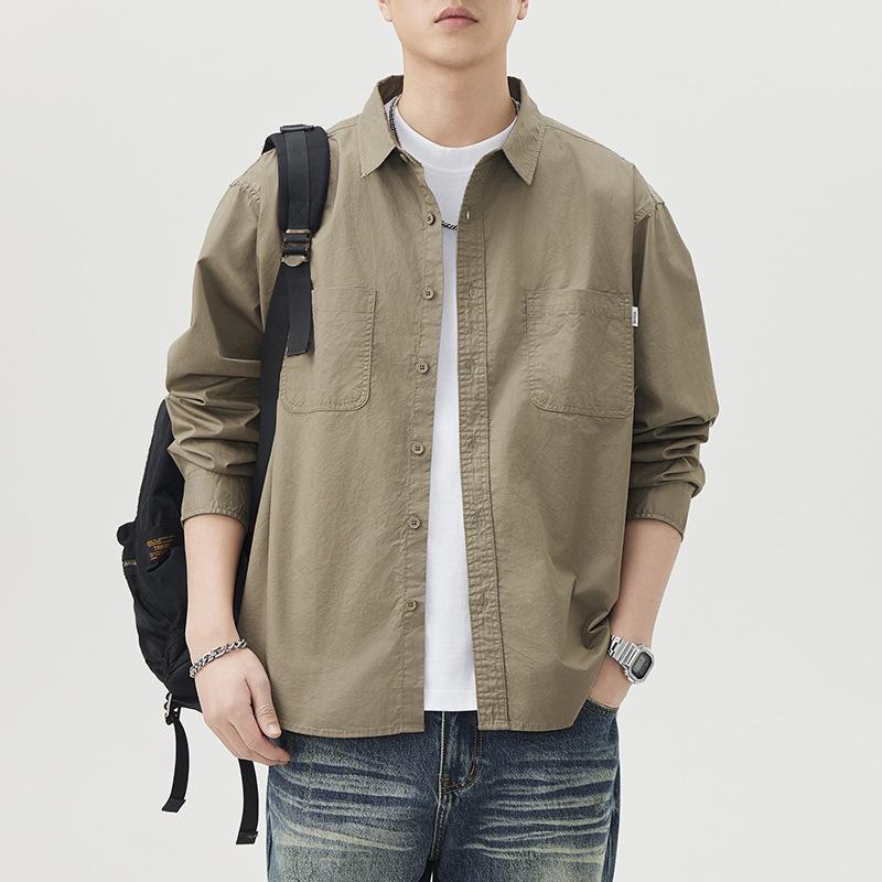 Japanese Simple Cool Pure Cotton Shirt Men's Trendy Loose Casual American Spring New Shirt