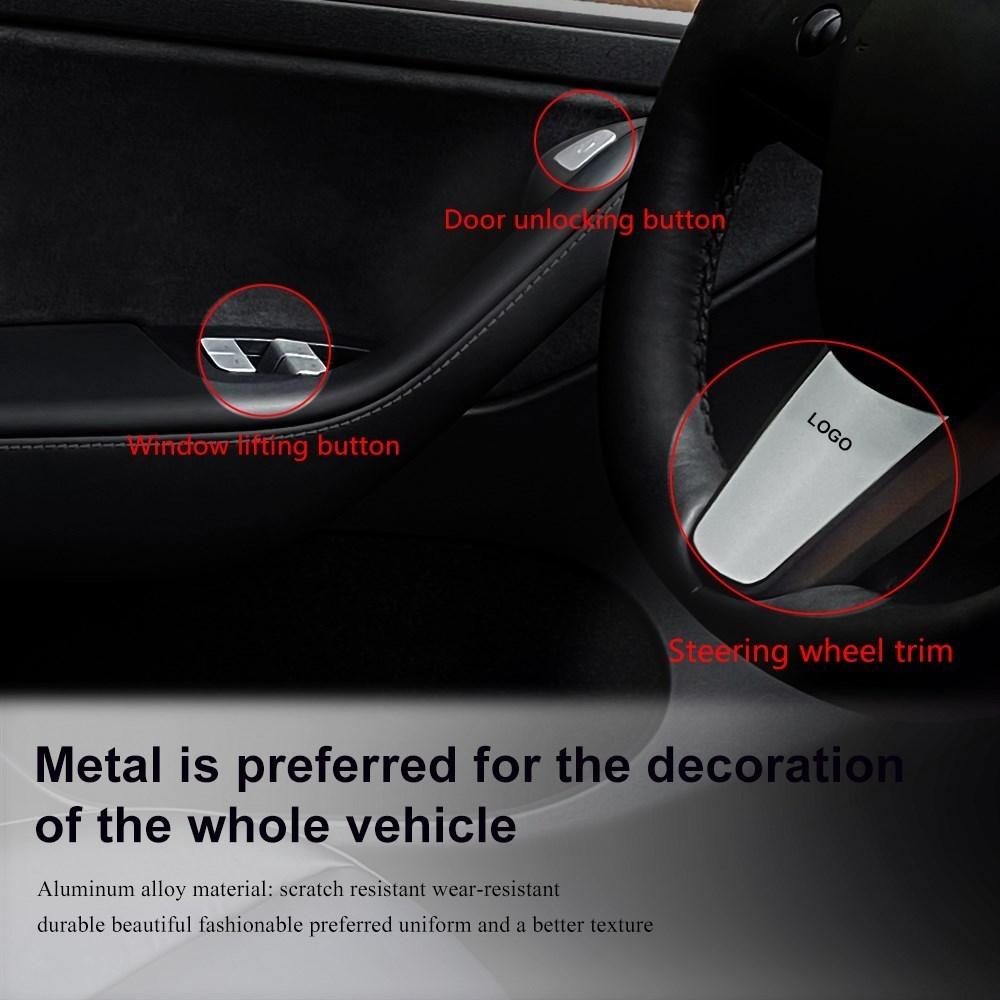 Středové ovládání z hliníkové slitiny Tlačítko s nalepovacím oknem Dekorace celého vozu pro model Tesla 3/Y Klika dveří Volant