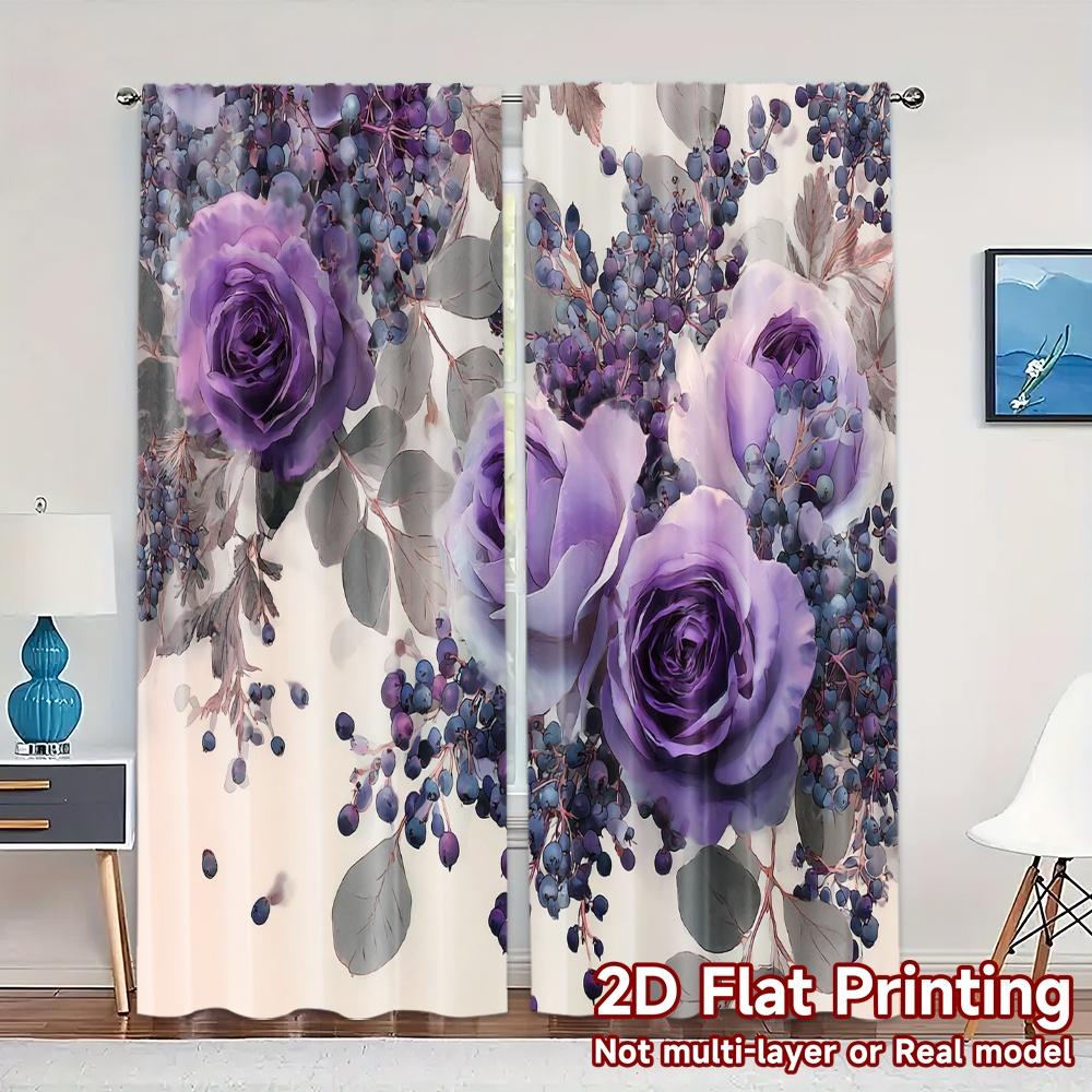 

2D FLAT PRINTING 2pcs Curtains (Without Rod) Floral Rose Bouquet Design Women is Day Festival Chic Print Curtains Versatile 100*130 HOOK 1pcs