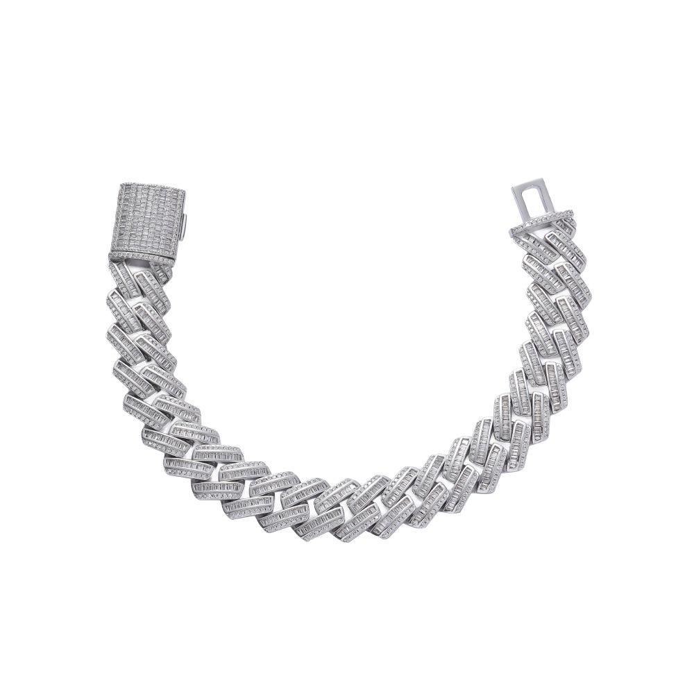 Personalized Hip Hop Rap Jewelry 15mm Bling CZ Iced Out Baguette Miami Cuban Link Chain Bracelet for Men