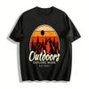 Retro Outdoor Explore Mountain Sunset Graphic Casual Tee EST2021 Pure Cotton T-shirt