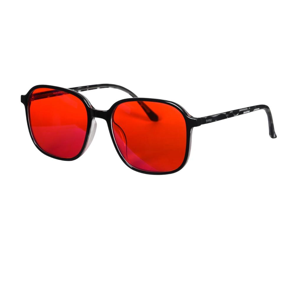 SHINU Brand Glasses Men Women Square Shape Red Lens For Better Sleep Blue Light Blocking Glasses Orange Lens For Computer Gaming