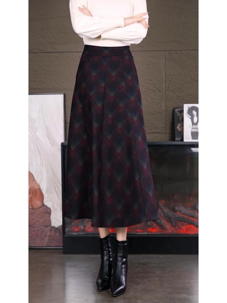 23038 Dámská vintage kostkovaná midi sukně s vysokým pasem na podzim/zimu