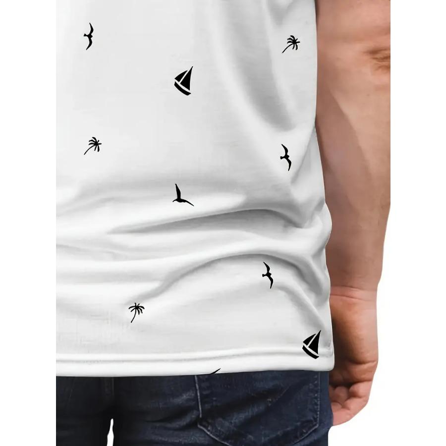 Men's 3D Digital Print Casual T-Shirt - Lightweight Breathable Round Neck Short Sleeve Tee with Black & White Abstract Design for Summer