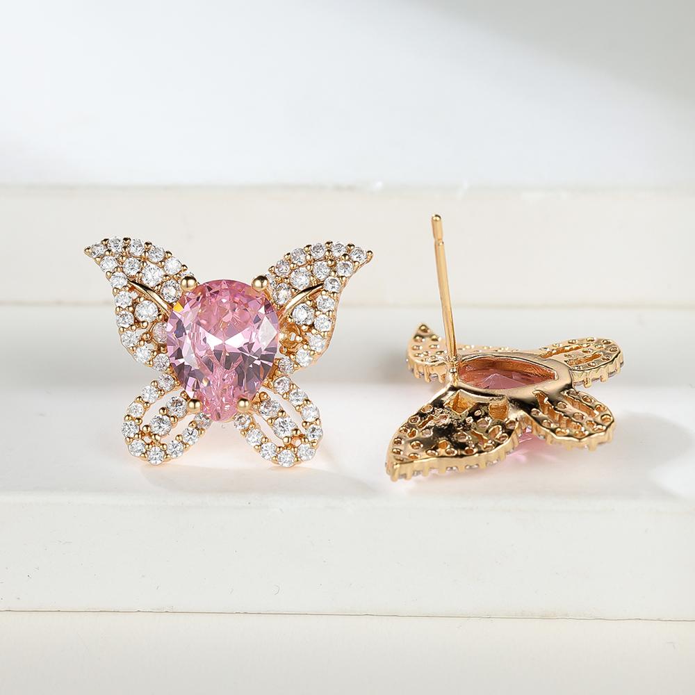 Boucles d'oreilles exquises papillon en zircon rose pour femmes filles bijoux de luxe couleur or cadeau