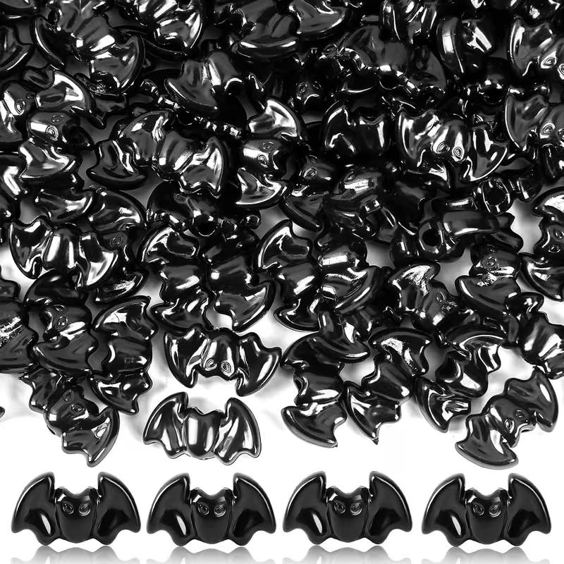50pcs Black Bat Shaped Beads Halloween DIY Necklace,Bracelets, Earrings, Keychain Accessories Decoration Birthday Party Gifts