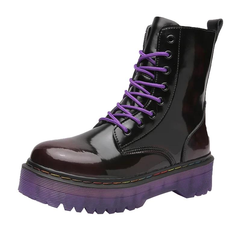 Ankle Boots for Woman 2025 New Women Increased Boots Fashion Genuine Leather PurpleCasual Motorcycle Luxury Shoes