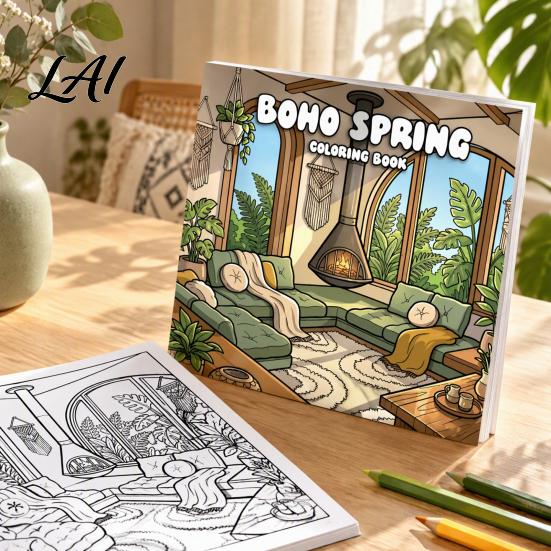 Detailed Illustration Coloring Pads Boho Spring Book Relaxation Stress Relief Line Art Patterns Creative Hobbies for Portable Supplies Home