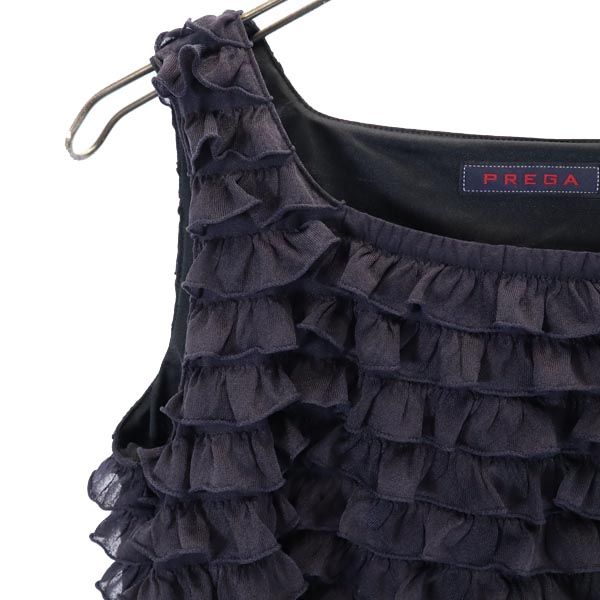 unused PREGA made in Japan No sleeve Layered frills Cut 38 Navy system Women Used
