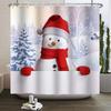 Christmas Shower Curtain Xmas Tree Winter Forest Snow Cute Snowman Bathroom Shower Curtain Waterproof Bath Curtain With Hook