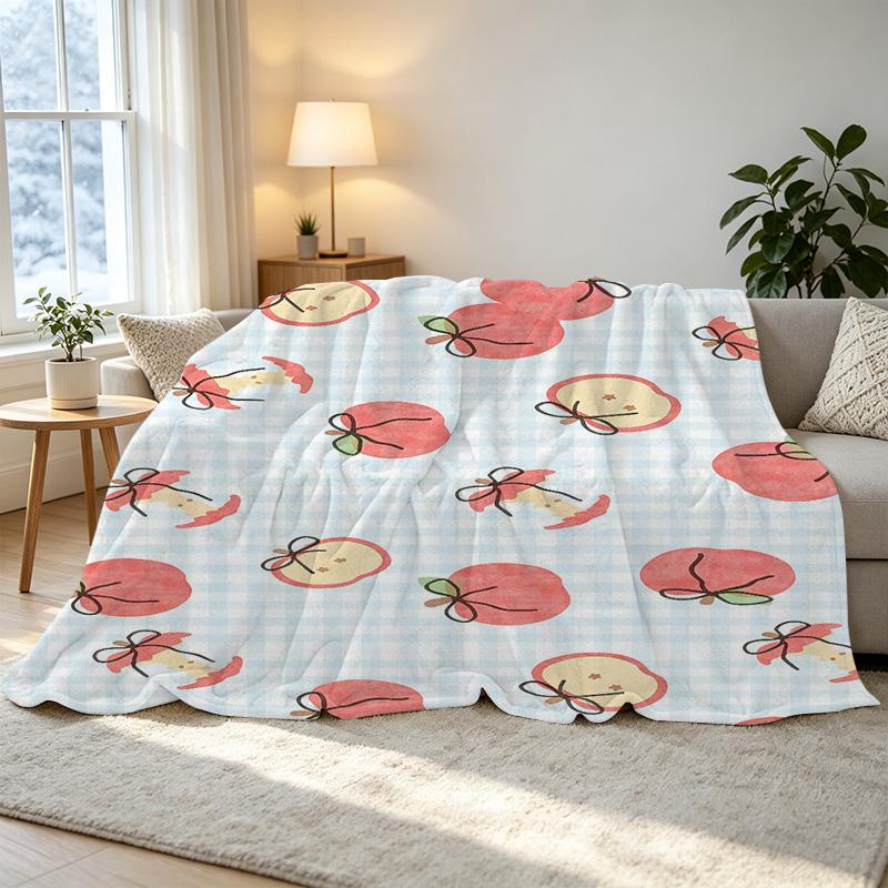 Versatile Lightweight Flannel Blanket, Apple-Themed - Soft Cozy Throw for Home Decor, Halloween & Christmas Warmth