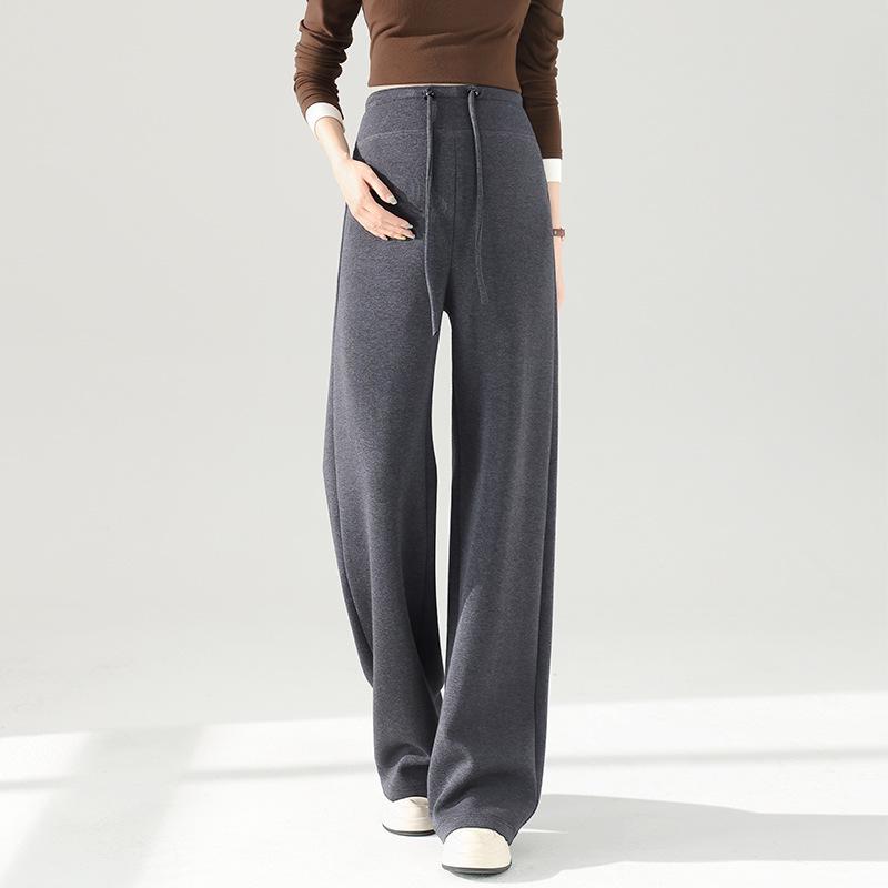 2025 Autumn/Winter Maternity Wide-Leg Drawstring Pants, Straight Leg, Loose, Slimming, Casual Banana Pants. M