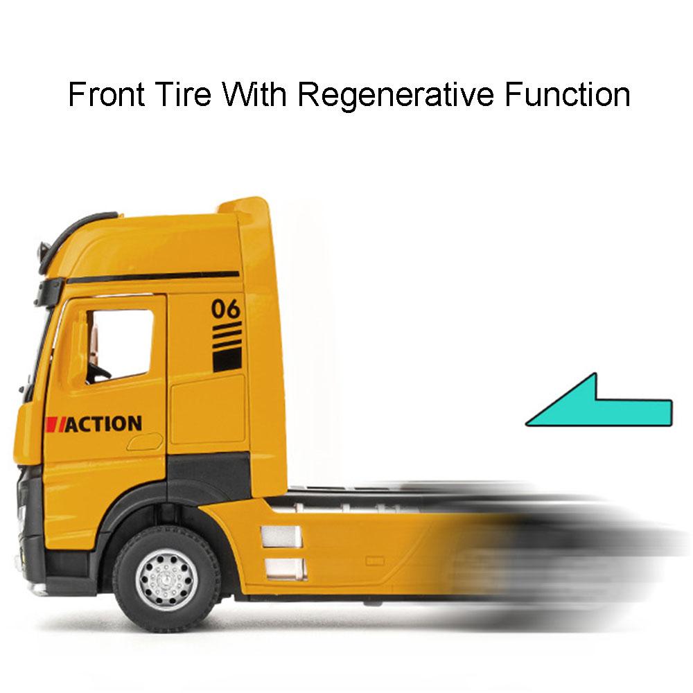 AAZT1 1:50 Scale Trailer Dump Truck Model Car Toys Alloy Diecast Sound Light 3 Doors Opened Pull Back Transportation Engineering Cars