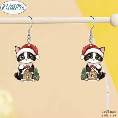 Bohemian Christmas Cat Santa Hat Acrylic Earrings