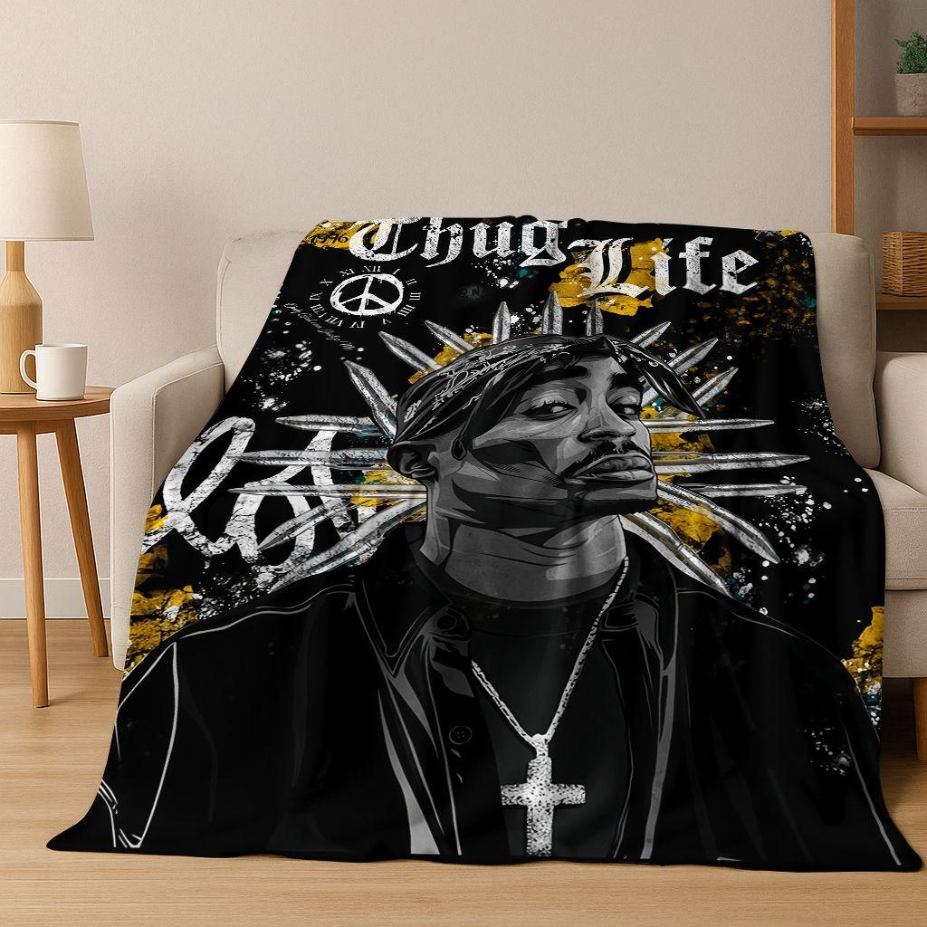 Tupac 2pac Rapper Eminem Hip Hop Rap God Art Flannel Blanket,Cozy Soft Throw Blanket for Home Bedroom Bed Sofa Cover Kids Gift