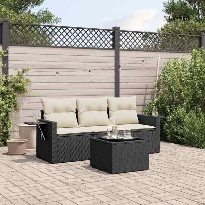 VidaXL Salon de Jardin avec Coussins 4 pcs, Canapés de Terrasse, Ensemble de Meubles de Patio, Mobilier d'Extérieur, Noir 3252203