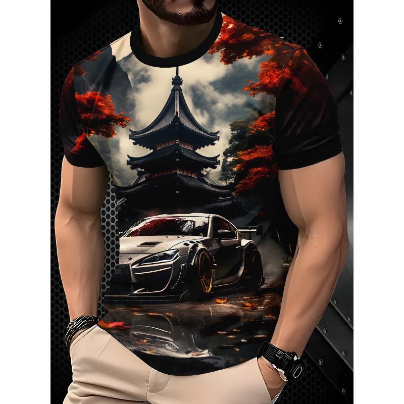 T-shirt da uomo con stampa 3D a maniche corte con scollo rotondo, maglione top casual