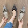 Pointed flat-soled single shoes women's 2025 summer new shallow mouth rhinestone temperament versatile soft surface height increase comfortable wom