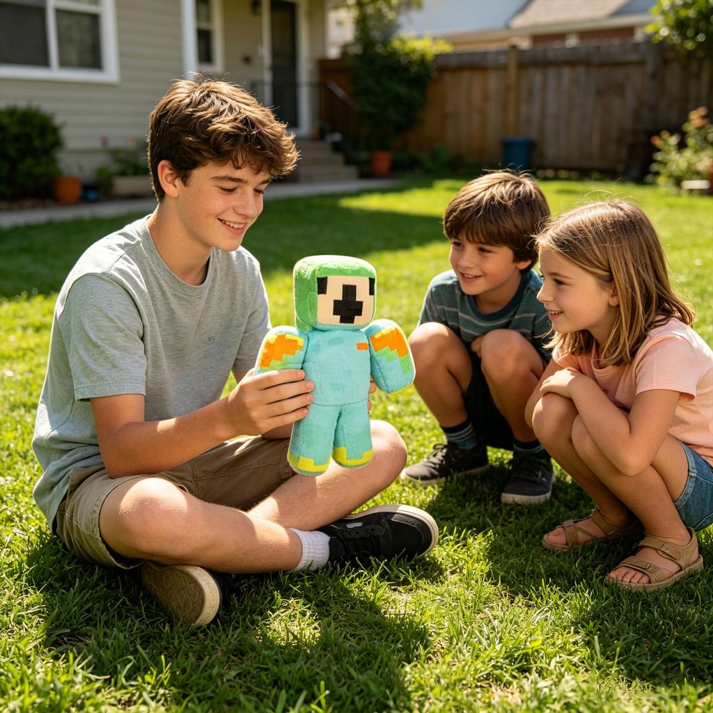 Plush Stuffed Toy Pixel Character Soft Fabric Doll Kids Collectible Figure for Playroom Display or Gift