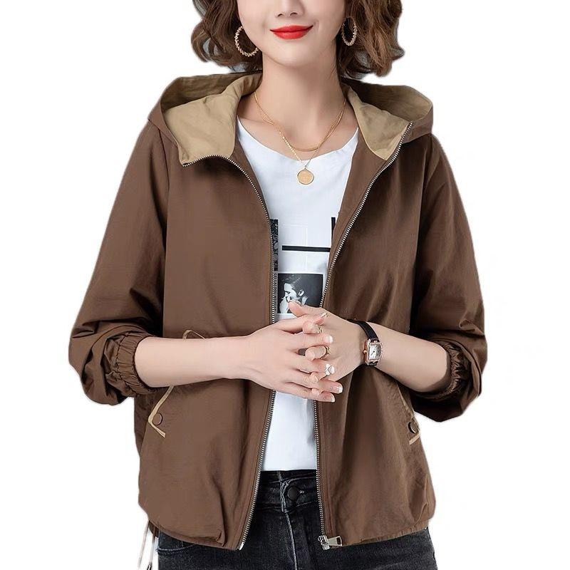 Jacket Spring Short Cheap Thin Section Short Jacket Spring and Autumn Hooded Middle-aged ...