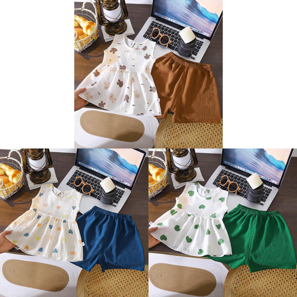 Short Sleeve Toddler Girl Outfit Summer Cotton Twopiece Set For Kids