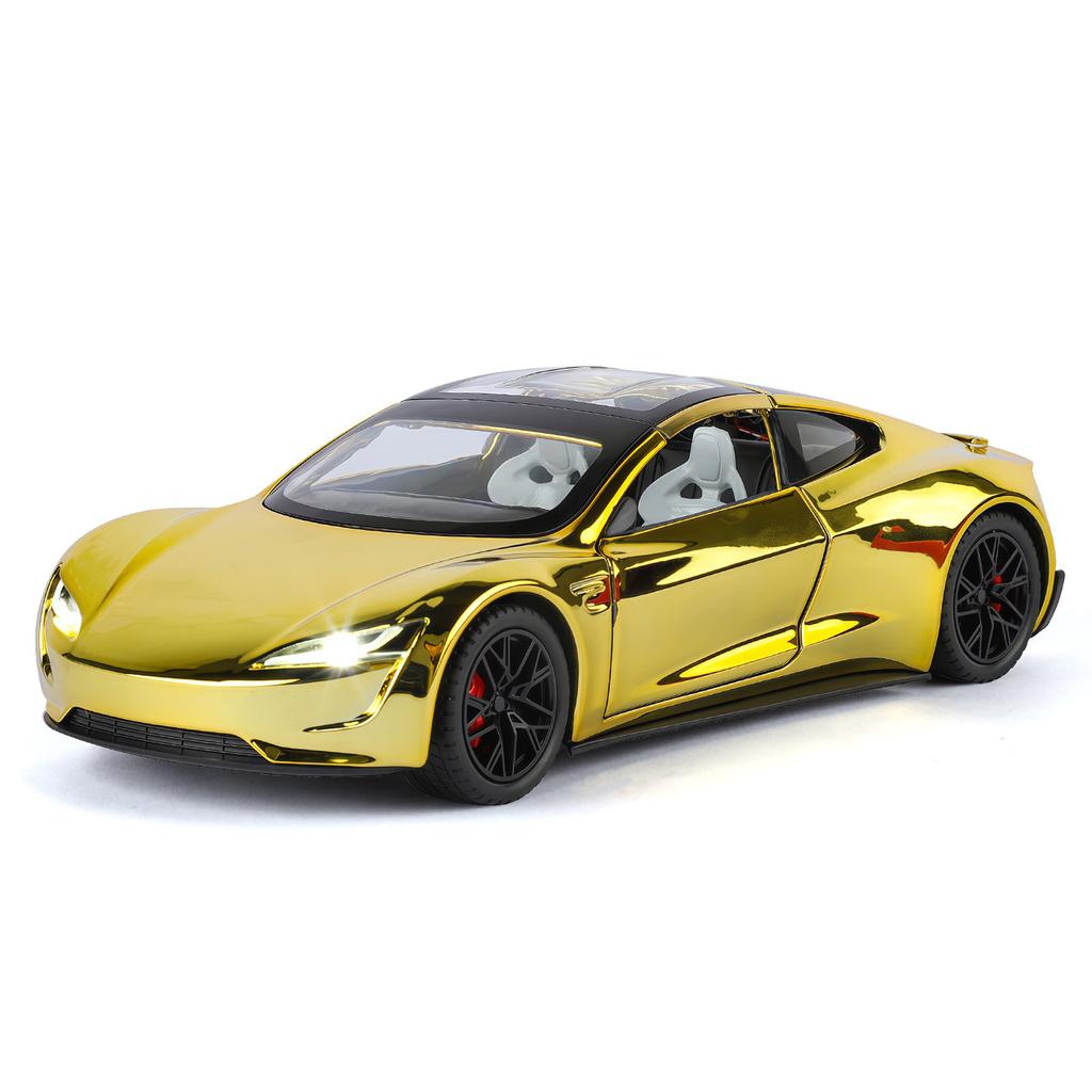 1/24 Tesla Roadster Alloy Electric Sports Car Model Diecasts Metal New Energy Vehicles Car Model Sound Light Simulation Kids Toys Gift