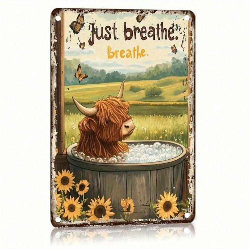Metal Wall Art Highlander Cow Sunflowers Butterflies Bathroom Decor Poster