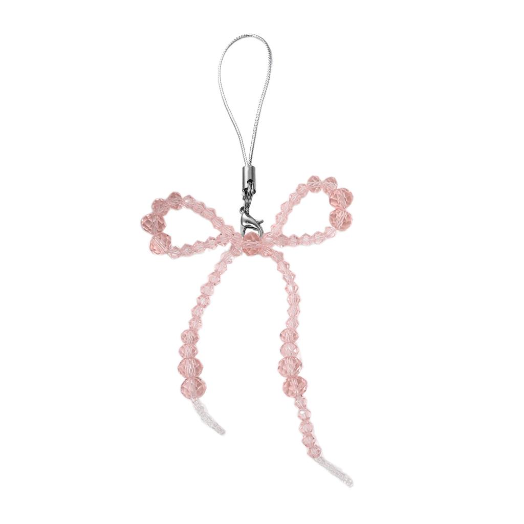 Fashionable Bowknot Phone Lanyard Keychain Handmade Crystal Beads Keyring Butterfly Bow Phone Charm Antilost Strap