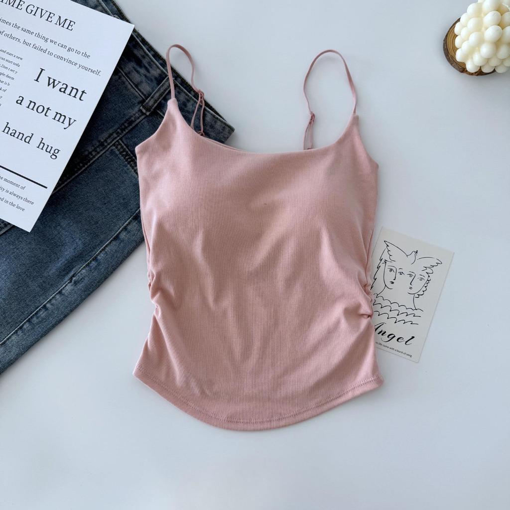 Stilvolles süß-würziges plissiertes Camisole-Westchen mit integrierten Cups für Damen - Vielseitige Innen- & Außenbekleidung mit elegantem Rückendesign