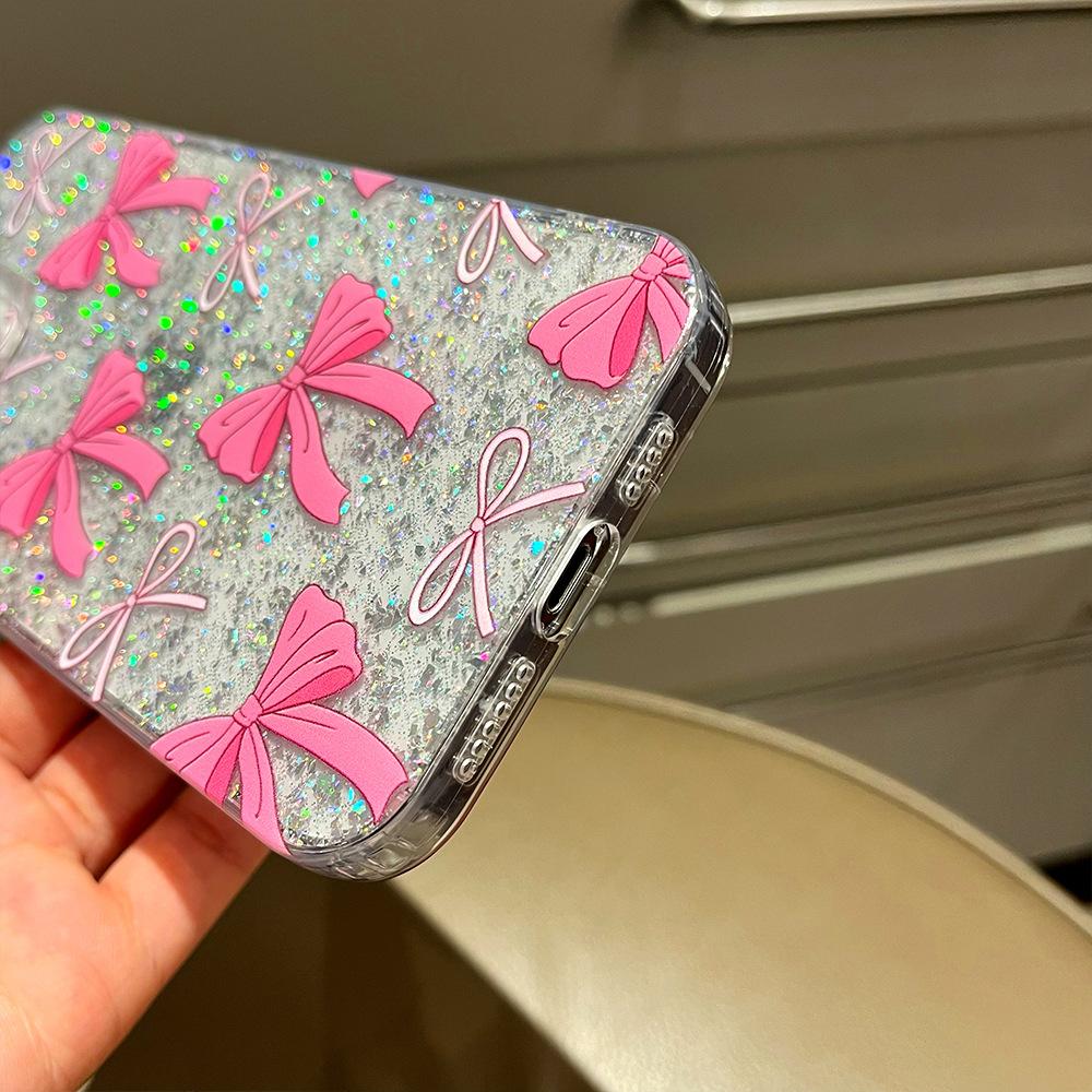 Glitter Bow Is Suitable for Iphone16 Phone Cases  Apple 15 High transparency 14 and 13 Protective Cases  12 and 11 Hard Cases