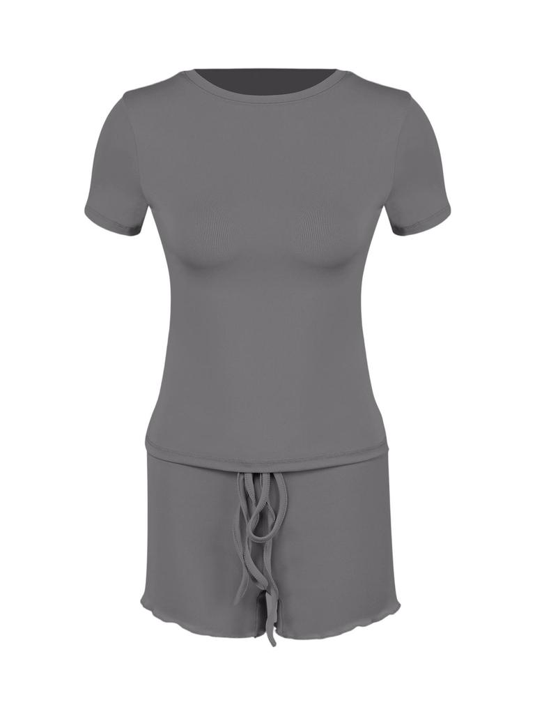 New European & American Women's Slim Fit Round Neck Short-Sleeve T-shirt Set