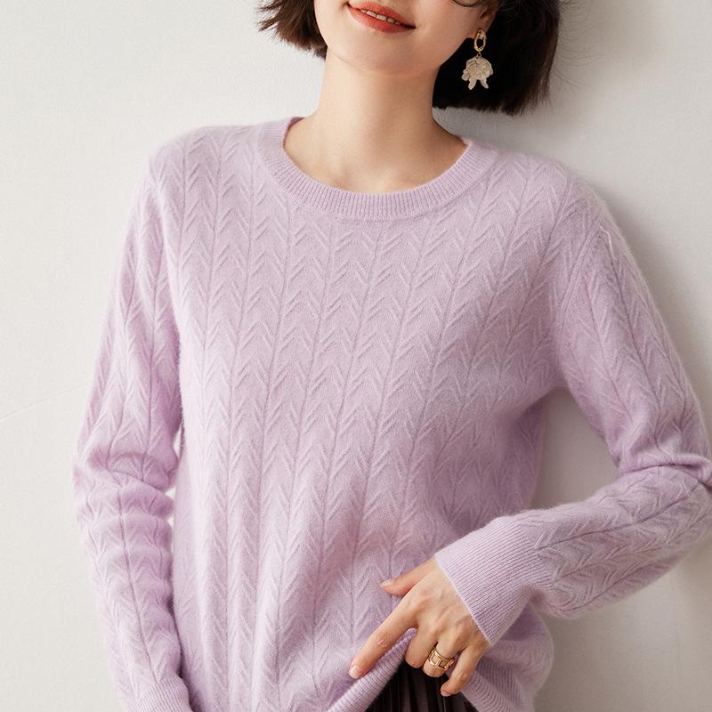 Women's Slim Cashmere Knit Pullover - Warm Long Sleeve Round Neck Sweater for Autumn/Winter
