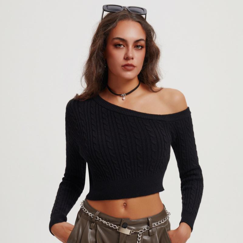 Women's Twisted Woolen One-Shoulder Long-Sleeve Pullover Sweater - Autumn/Winter Fashion Top