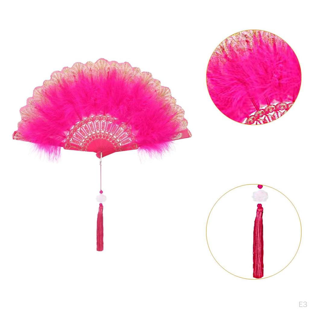Handheld Folding Fan Pendant Decor Accessories Prop Feather for Prom