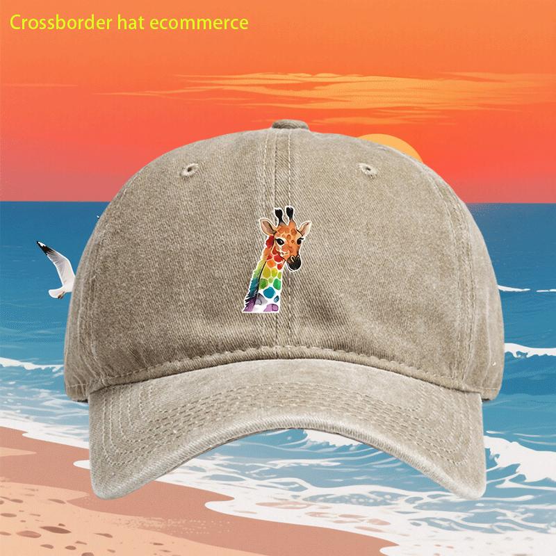 Rainbow Giraffe Print Baseball Cap Vintage Washed Polyester Casual Outdoor Adjustable Adult Cap