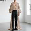 INCERUN Spring Men Neck Long Sleeve Striped Irregular Casual Long Cardigan Shirts Tops