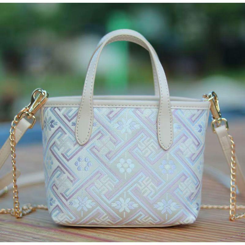 

Guangxi Non-Heritage Brocade Pattern Small Tote Bag Handbag Ethnic Fashion Office Workers Hand-Held Shoulder Small Bag